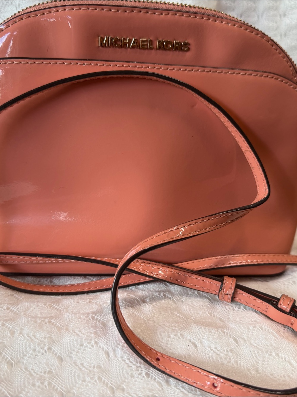 Michael Kors Coral Patent Dome Crossbody